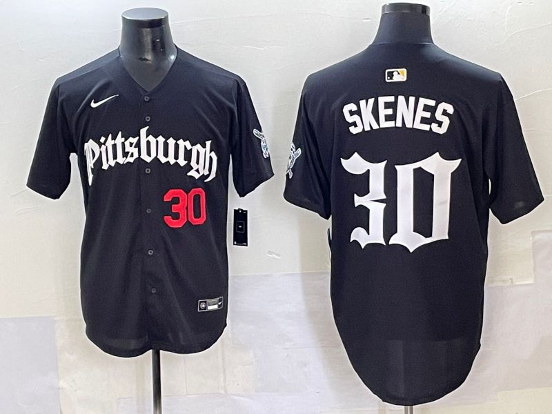 Men 2025 Pittsburgh Pirates #30 Skenes Black Five generations Joint Name Nike MLB Jersey style 2